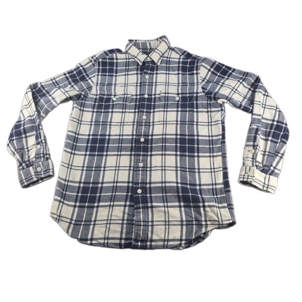 Polo Ralph Lauren Chore Shirt Men Large Navy/Cream Plaid Midweight Long Sleeve